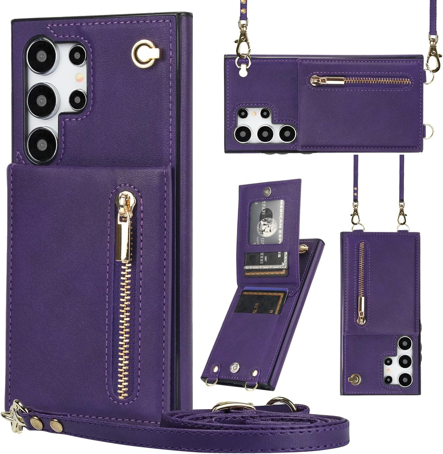 iTape Samsung Galaxy S24 Ultra Case Wallet, Zipper Coin Pouch, Credit Card Slot Holder, Wrist Strap, Samsung Galaxy S24 Ultra Case Adjustable Crossbody Lanyard [RFID Blocked]