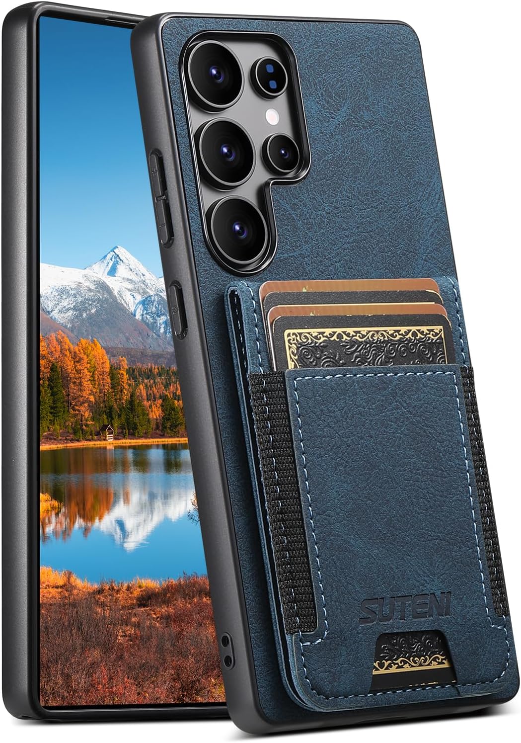 iTape Litchi Texture Phone Case for Samsung Galaxy S25 Ultra - Ultra-thin Simple Card Holder Phone Case with Stand Durable Buffer [Shockproof TPU Inner Shell] Black