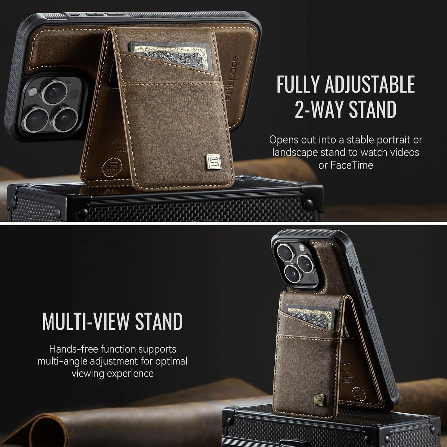 Up and down card holder mobile phone case suitable for iPhone 15 Pro max, RFID (anti-theft), supports car magnetic suction function, card slot wallet holder Black