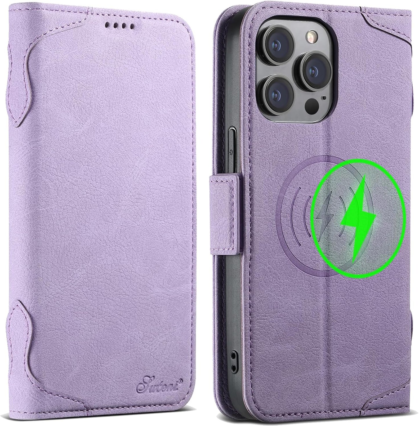 Wallet Case for iPhone 13 Pro Magsafe Charger Compatible, Magnetic Buckle Leather Case, Card Slot Stand Shock Cover Black