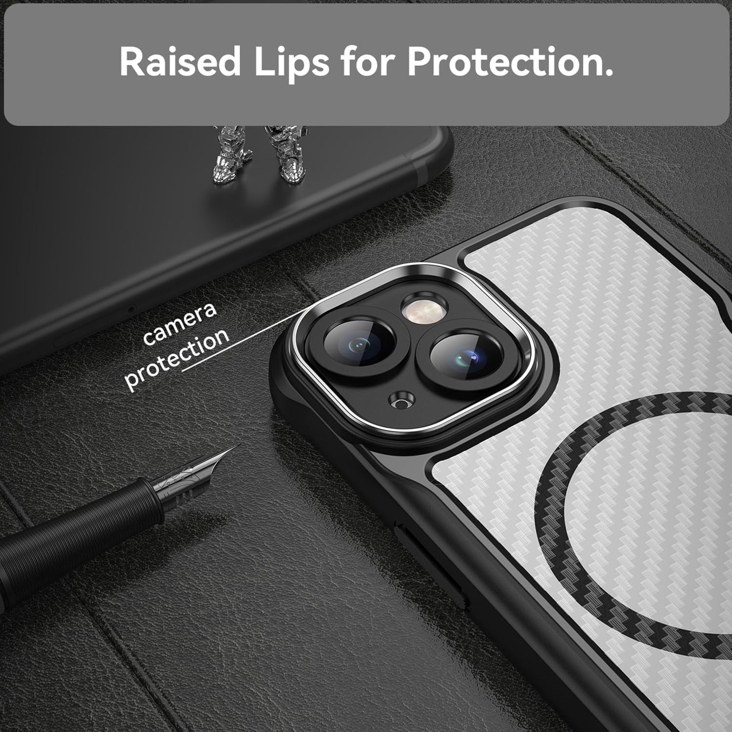 Magnetic carbon fibre case for iPhone 14, support wireless charging, carbon fibre shockproof slim case Black