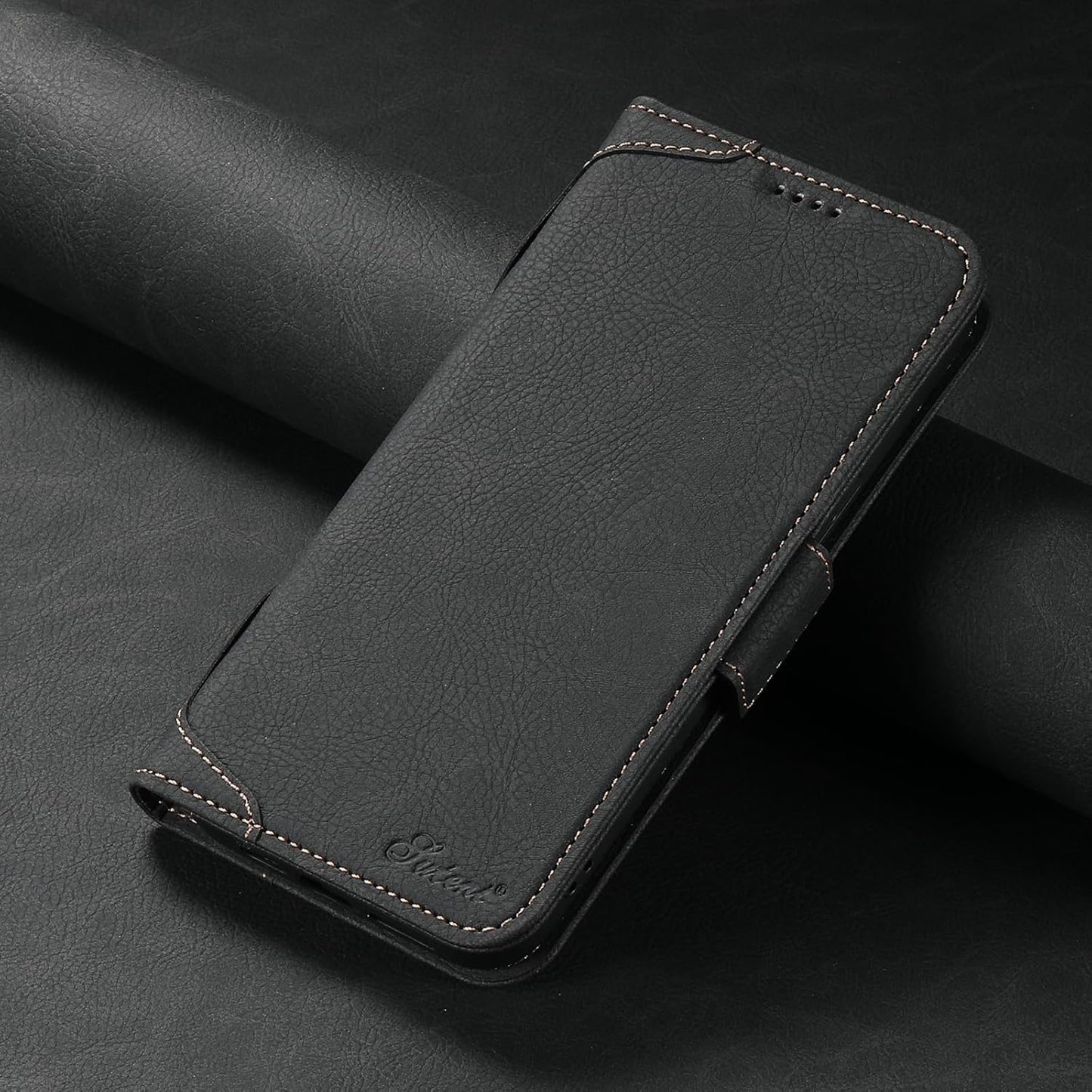 Wallet Case for iPhone 13 Pro Magsafe Charger Compatible, Magnetic Buckle Leather Case, Card Slot Stand Shock Cover Black