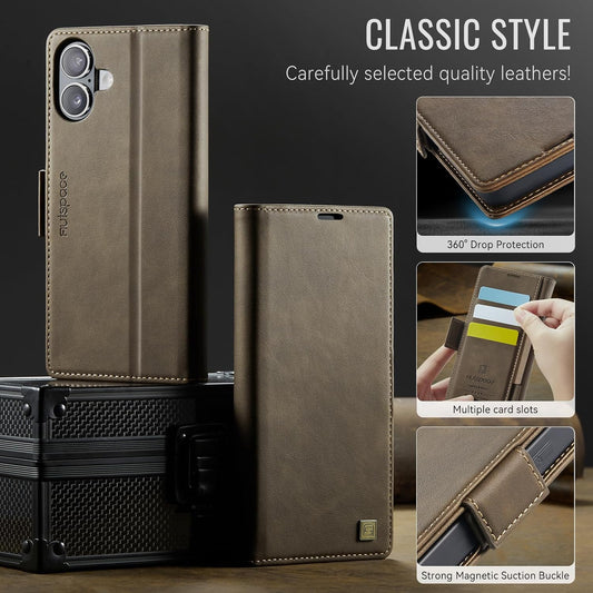 Soft leather wallet case for iPhone 16 Plus, RFID (anti-theft), wallet card slot flip cover stand for iPhone 16 Plus Support wireless charging Brown