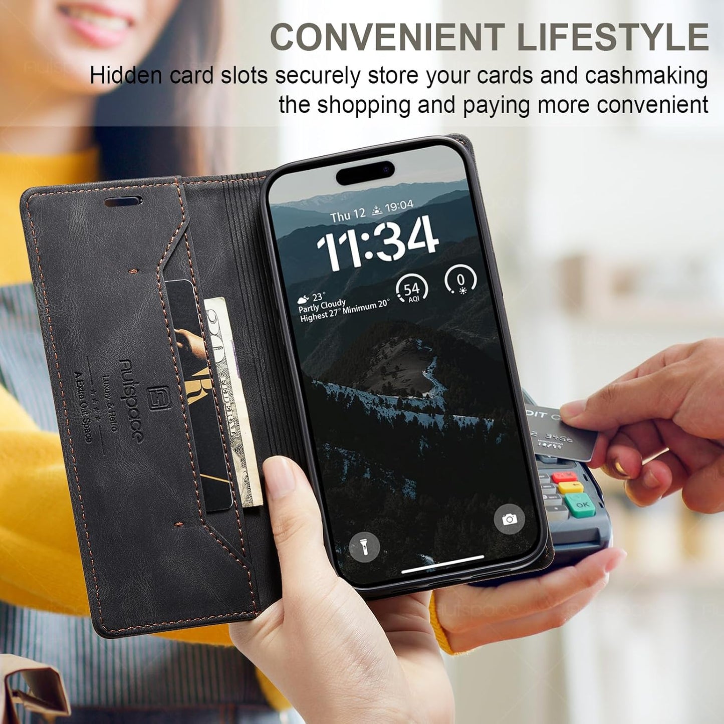 Retro frosted soft leather mobile phone case for iPhone 16, RFID (anti-theft swipe), wallet card slot flip cover stand, Red