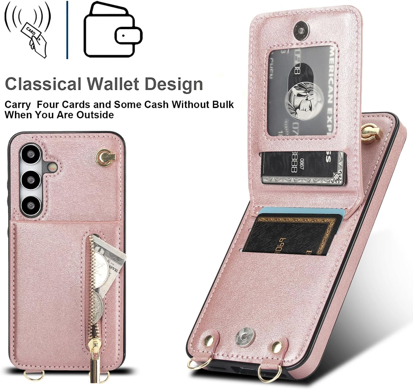 iTape Samsung Galaxy S24 plus Case Wallet, Zipper Coin Pouch, Credit Card Slot Holder, Wrist Strap, Samsung Galaxy S24 plus Case Adjustable Crossbody Lanyard [RFID Blocked] Purple