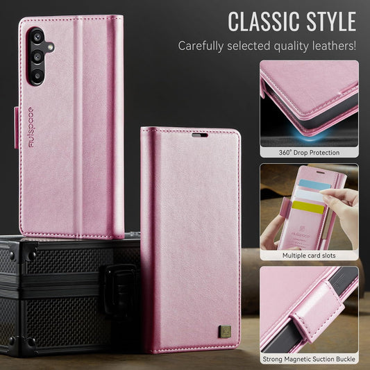 iTape Soft leather wallet case for Samsung Galaxy A54, RFID (anti-theft), wallet card slot flip cover stand for Samsung Galaxy A54 Support wireless charging Rose Gold