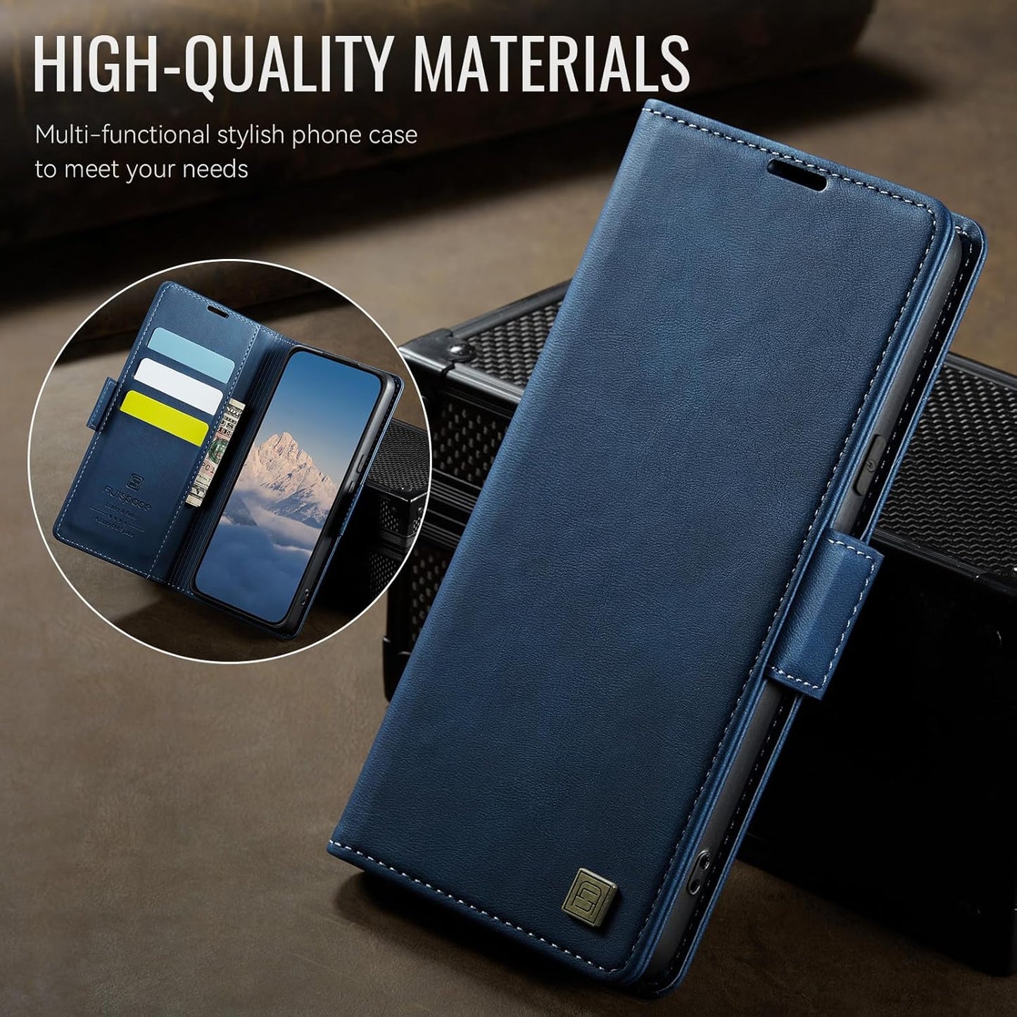 iTape Soft leather wallet case for Google Pixel 8a, RFID (anti-theft), wallet card slot flip cover stand for Google Pixel 8a Support wireless charging Blue