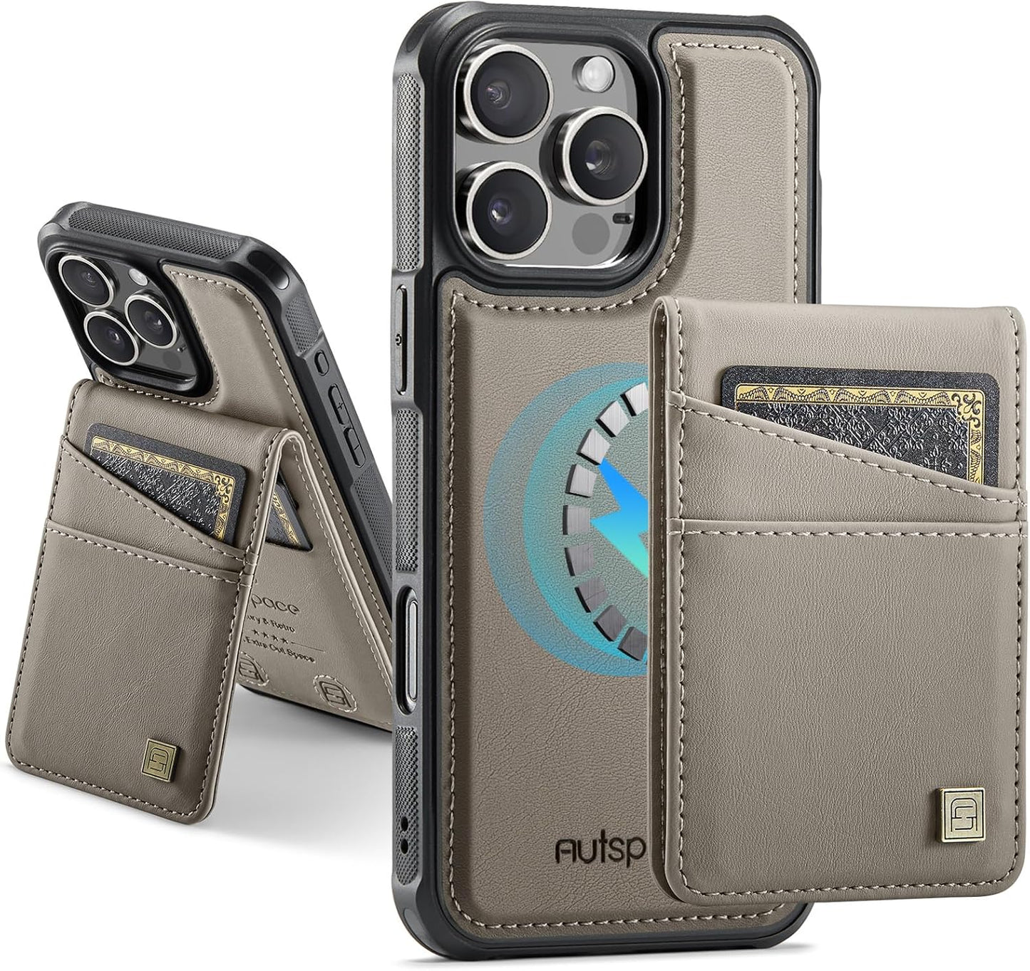 Up and down card holder mobile phone case suitable for iPhone 16 Pro, RFID (anti-theft), supports car magnetic suction function, card slot wallet holder Blue