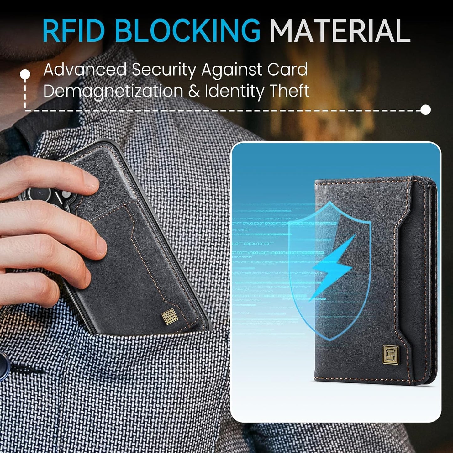 Double magnetic card holder mobile phone case for iPhone 16, RFID (anti-theft), supports car magnetic suction function + multi-directional bracket Blue