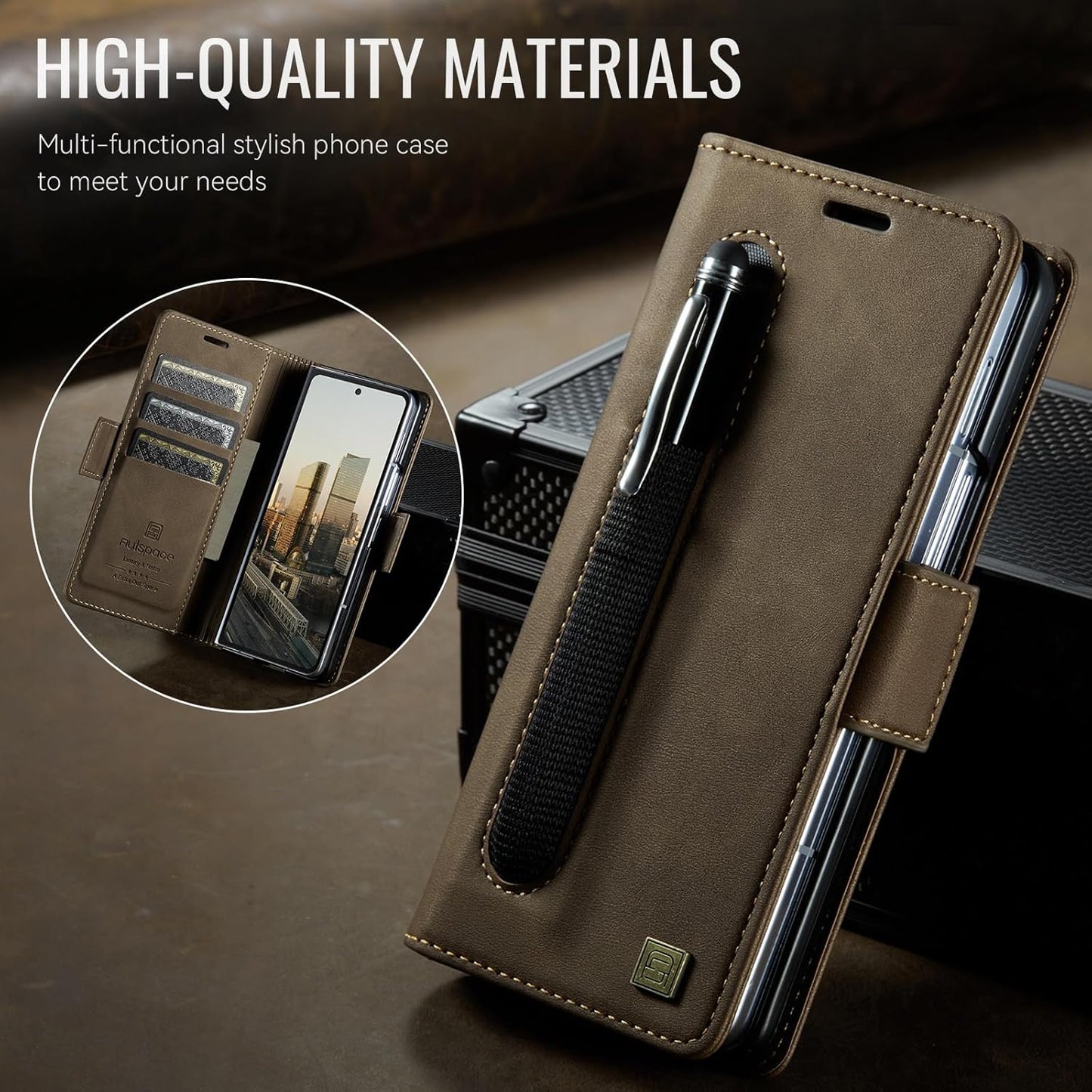 iTape Soft leather wallet case for Samsung Z Fold6, RFID (anti-theft), wallet card slot flip cover stand for Samsung Z Fold6 Support wireless charging Rose Gold