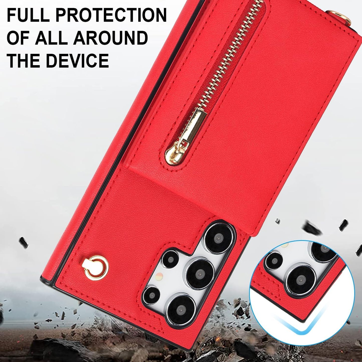iTape Samsung Galaxy S24 Ultra Case Wallet, Zipper Coin Pouch, Credit Card Slot Holder, Wrist Strap, Samsung Galaxy S24 Ultra Case Adjustable Crossbody Lanyard [RFID Blocked]