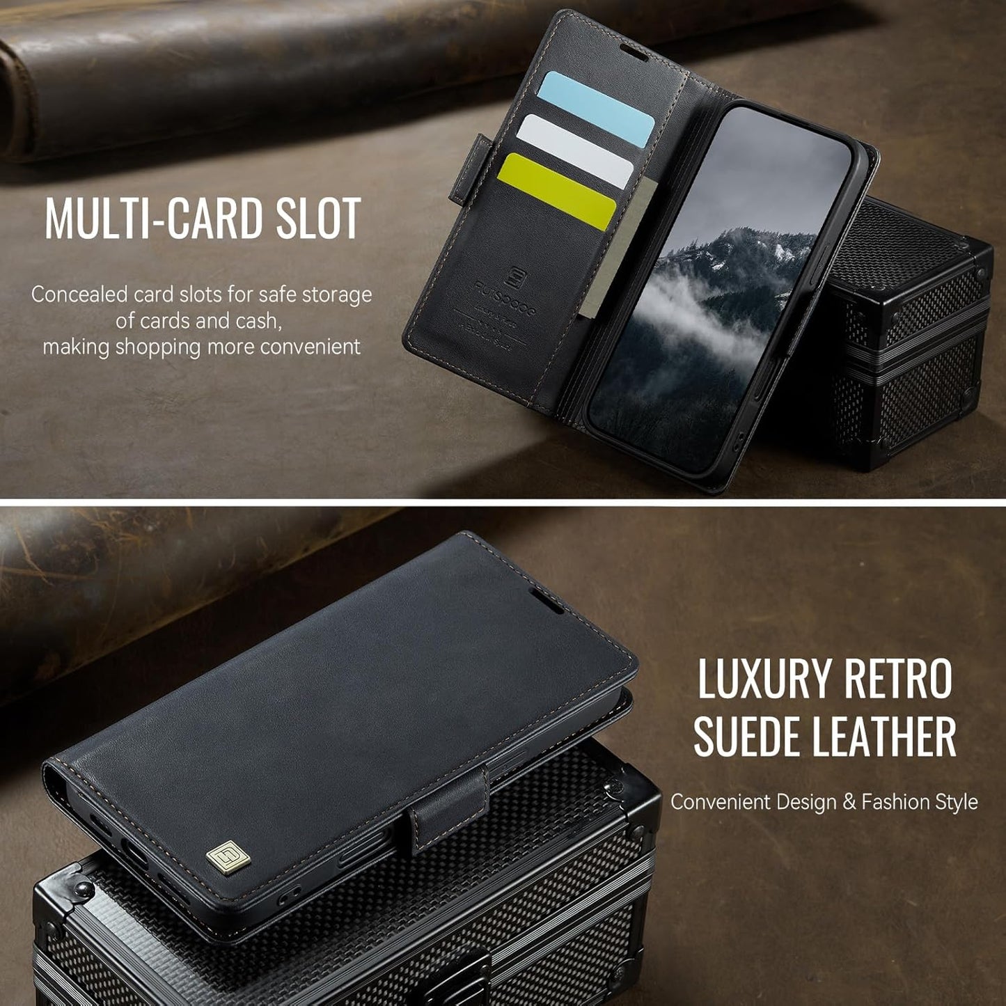 Soft leather wallet case for iPhone 16 Pro max, RFID (anti-theft), wallet card slot flip cover stand for iPhone 16 Pro max Support wireless charging Brown
