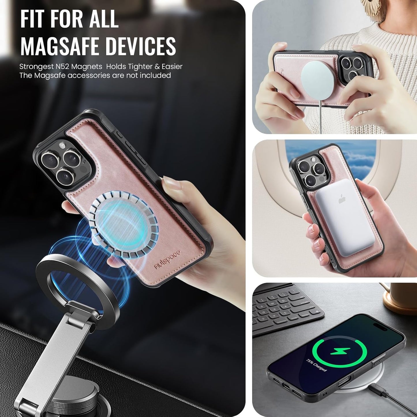 Up and down card holder mobile phone case suitable for iPhone 16 Pro max, RFID (anti-theft), supports car magnetic suction function, card slot wallet holder Black