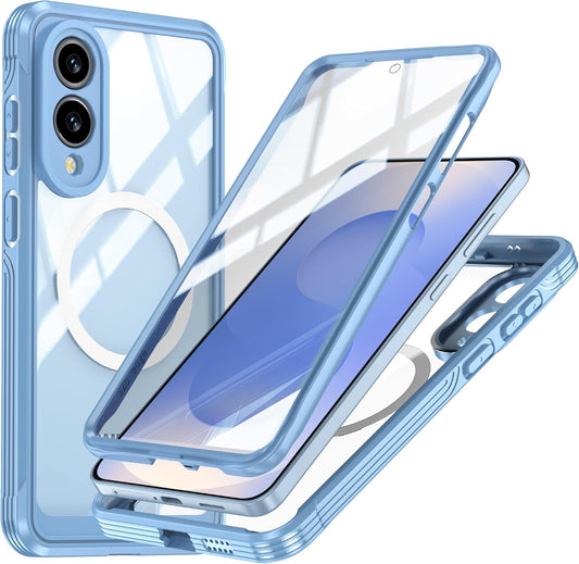 iTape Waterproof Phone Case Compatible with Samsung Galaxy S25 Edge, Tempered Glass Cover 360° Full Body Heavy Duty Protective Cover Shockproof and Shatterproof Wireless Charging Blue