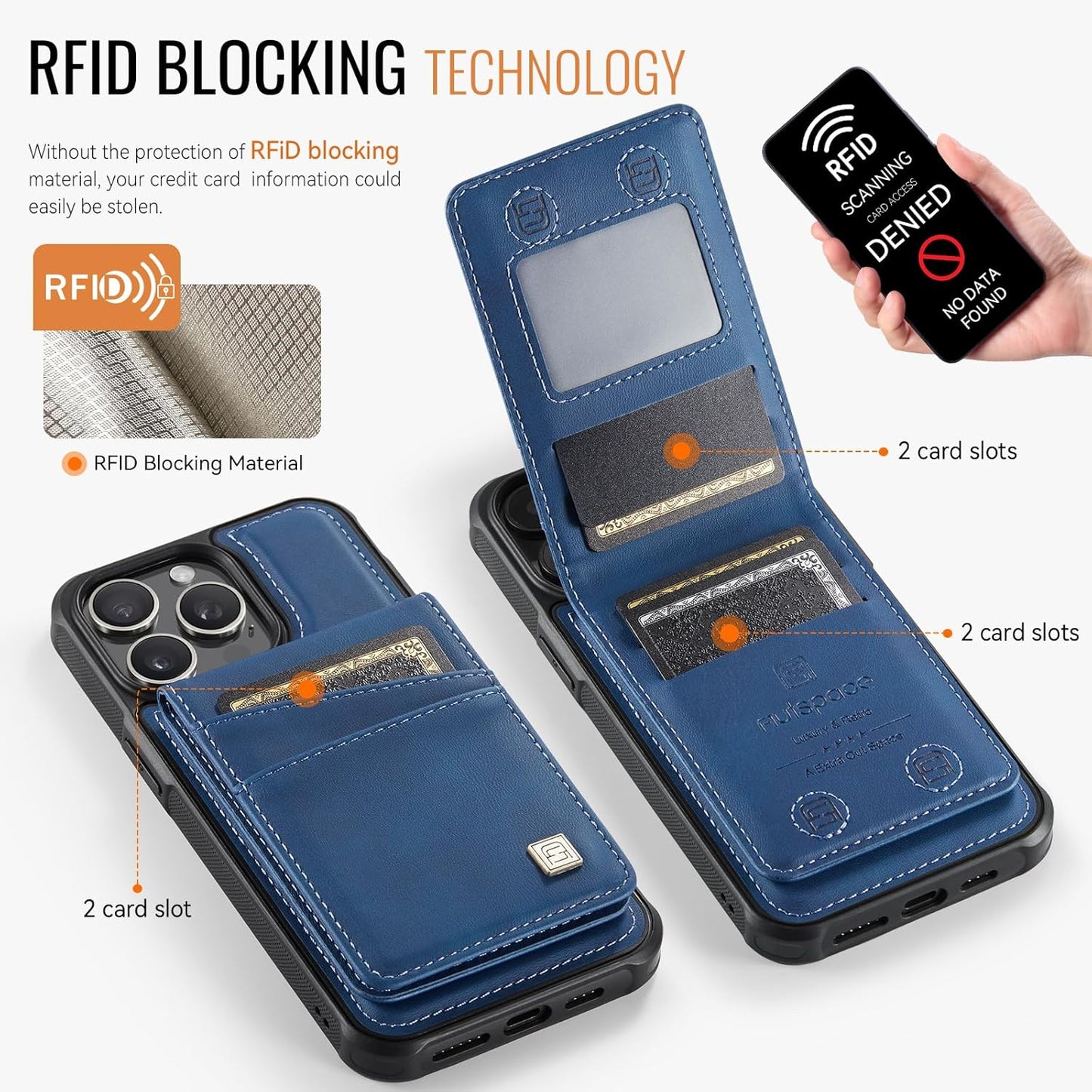 Up and down card holder mobile phone case suitable for iPhone 14 Pro max, RFID (anti-theft), supports car magnetic suction function, card slot wallet holder Black