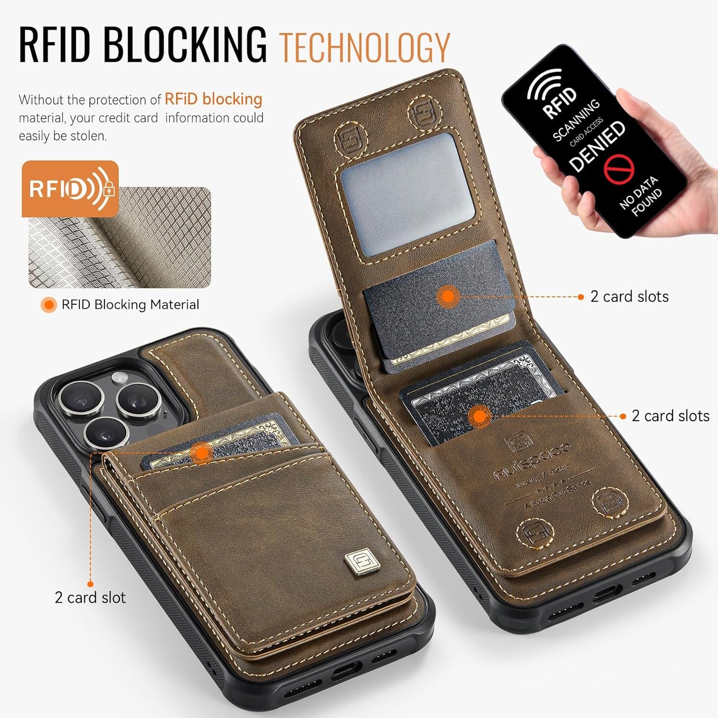 Up and down card holder mobile phone case suitable for iPhone 14 Pro max, RFID (anti-theft), supports car magnetic suction function, card slot wallet holder Black
