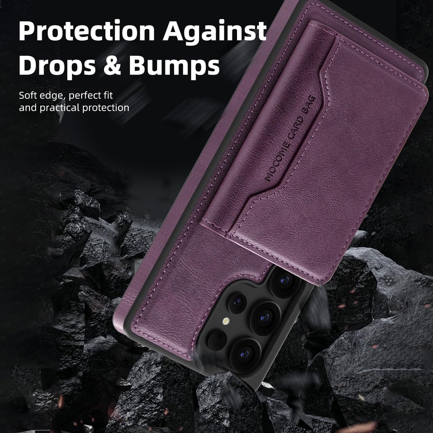 2 in 1 card holder phone case for Samsung Galaxy S25 Ultra, magnetic leather phone case magnetic car mount wireless charging, card holder holder Purple