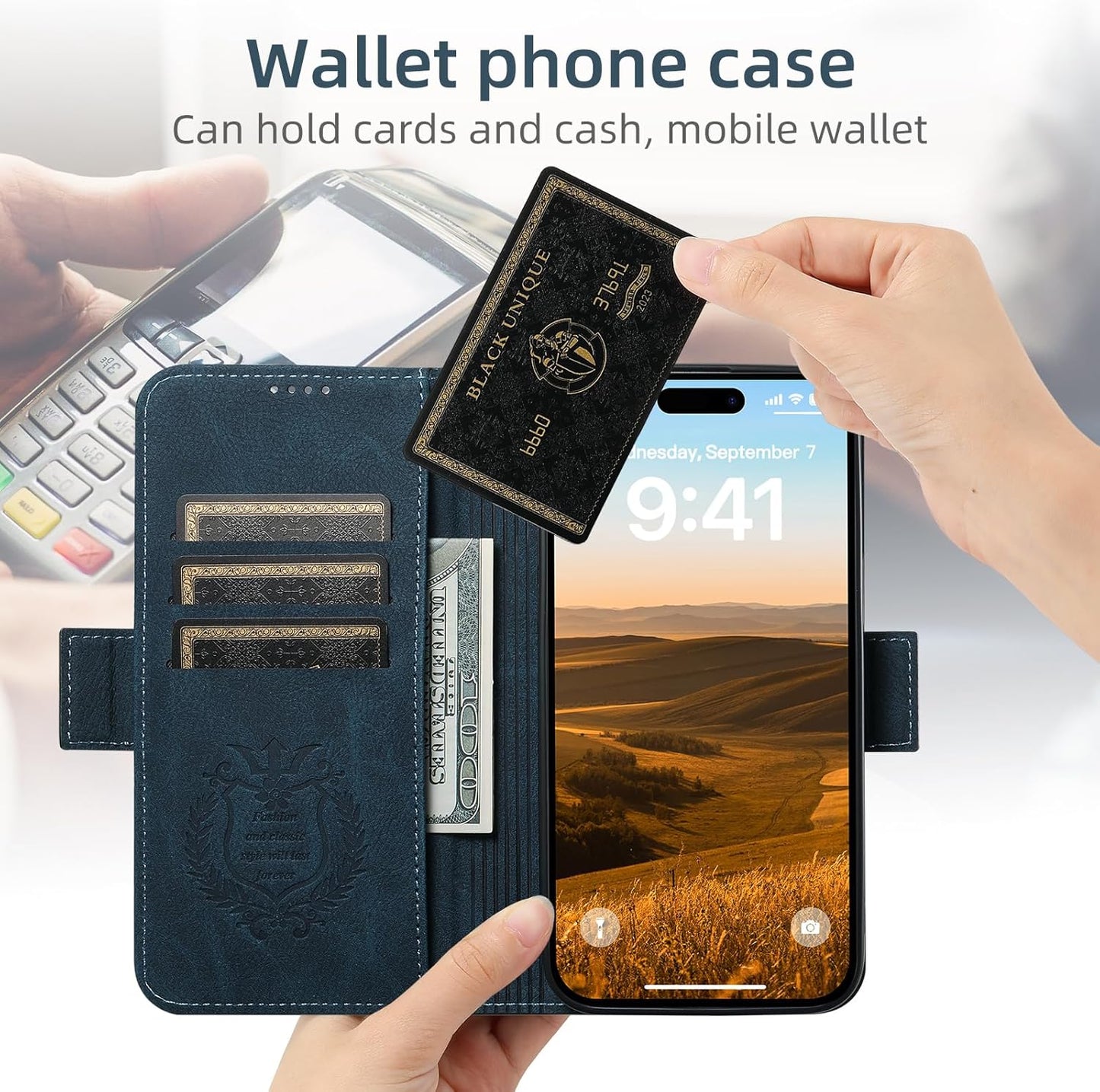 Wallet Case for iPhone 13 Pro Magsafe Charger Compatible, Magnetic Buckle Leather Case, Card Slot Stand Shock Cover Black