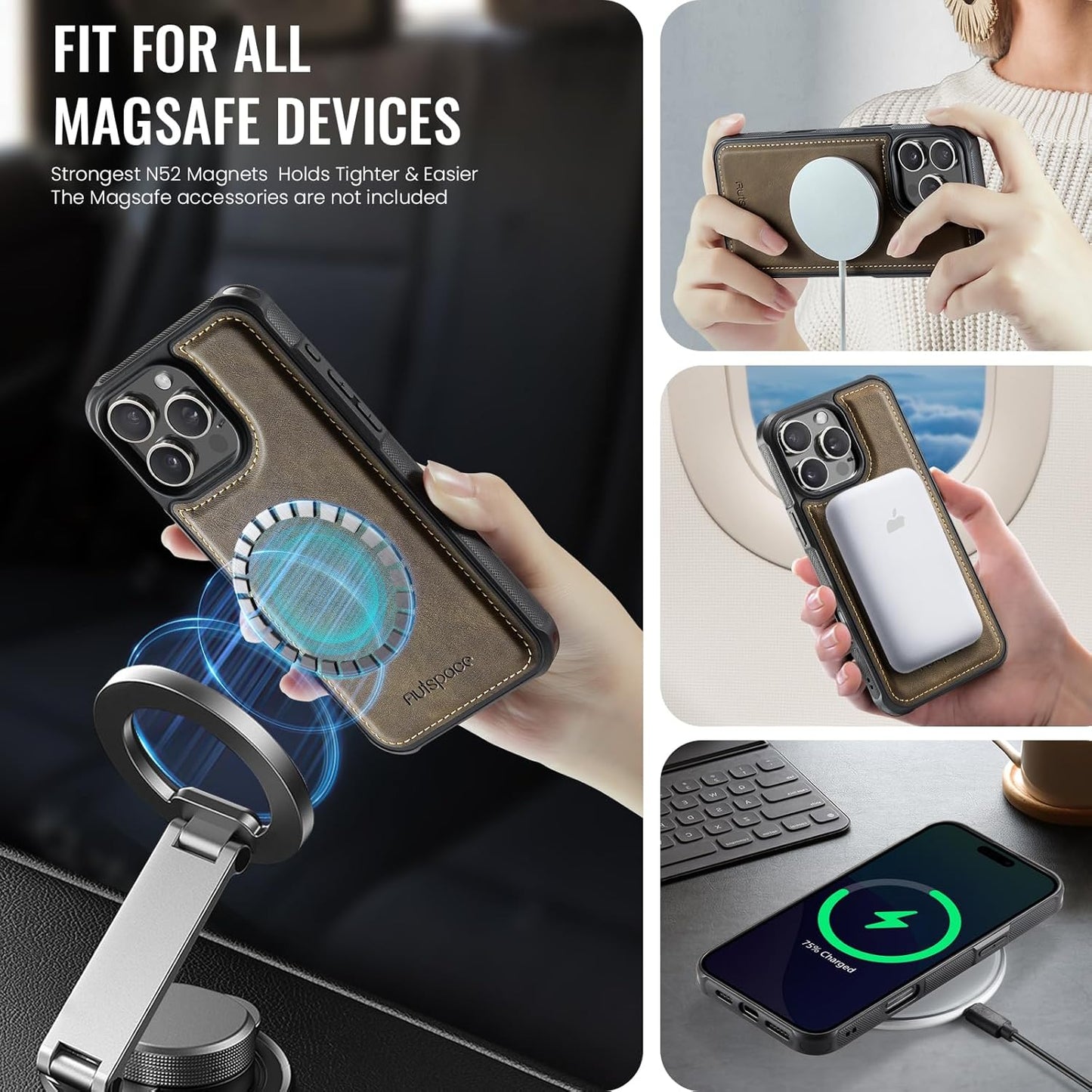 Up and down card holder mobile phone case suitable for iPhone 16 Pro, RFID (anti-theft), supports car magnetic suction function, card slot wallet holder Blue