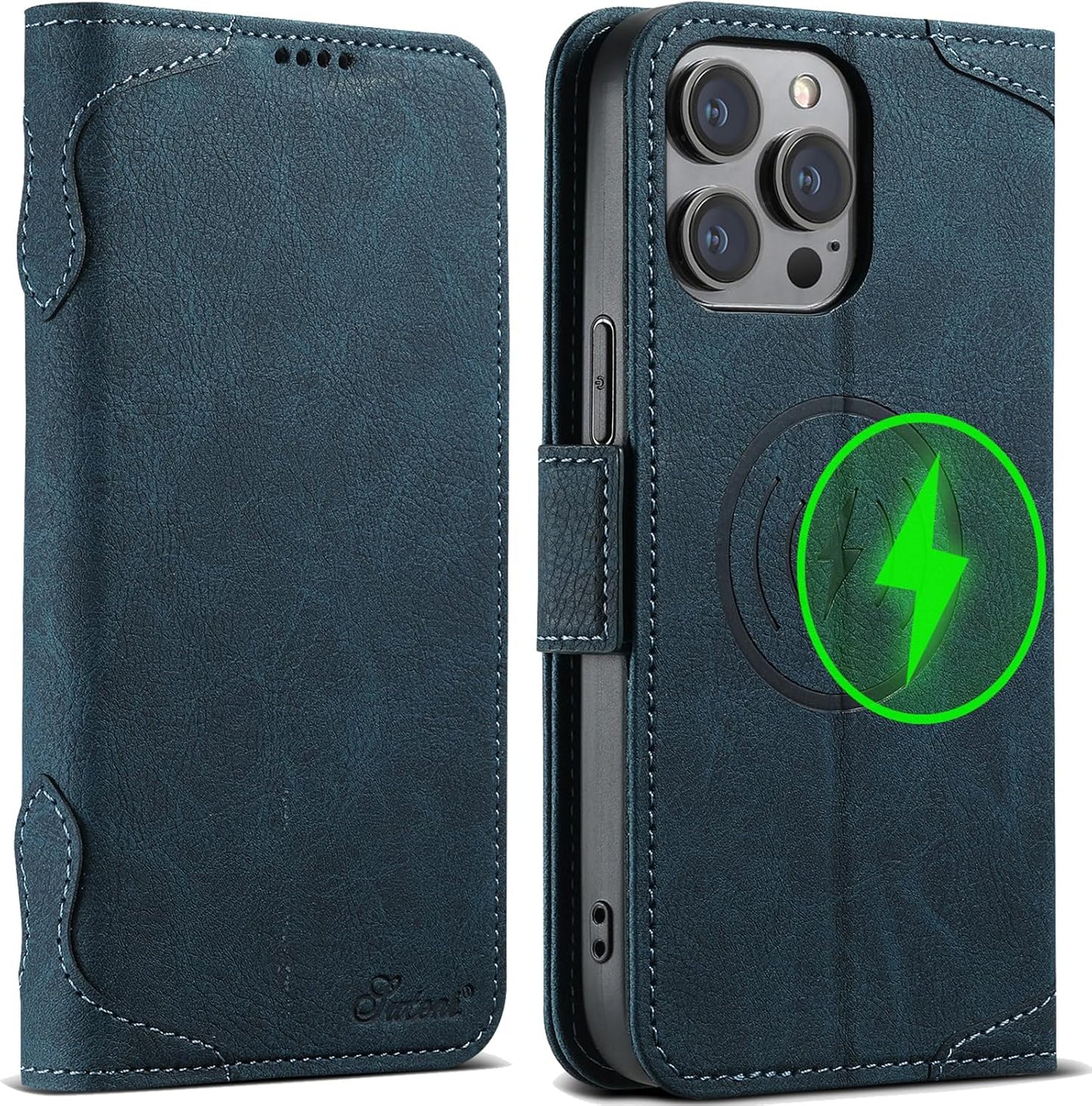Wallet Case for iPhone 13 Pro Magsafe Charger Compatible, Magnetic Buckle Leather Case, Card Slot Stand Shock Cover Black