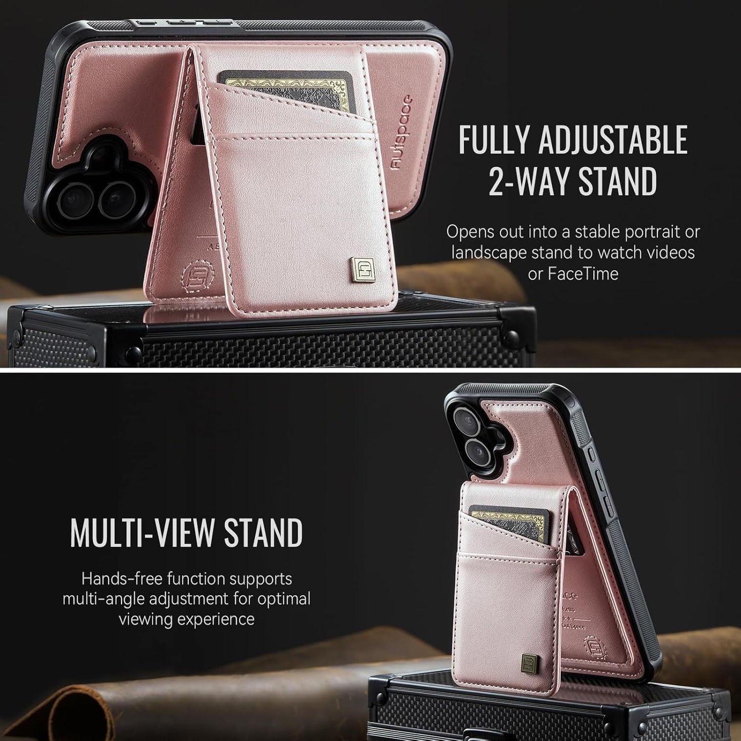 Up and down card holder mobile phone case suitable for iPhone 16 Plus, RFID (anti-theft), supports car magnetic suction function, card slot wallet holder Brown