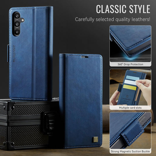 iTape Soft leather wallet case for Samsung Galaxy A55, RFID (anti-theft), wallet card slot flip cover stand for Samsung Galaxy A55 Support wireless charging Blue