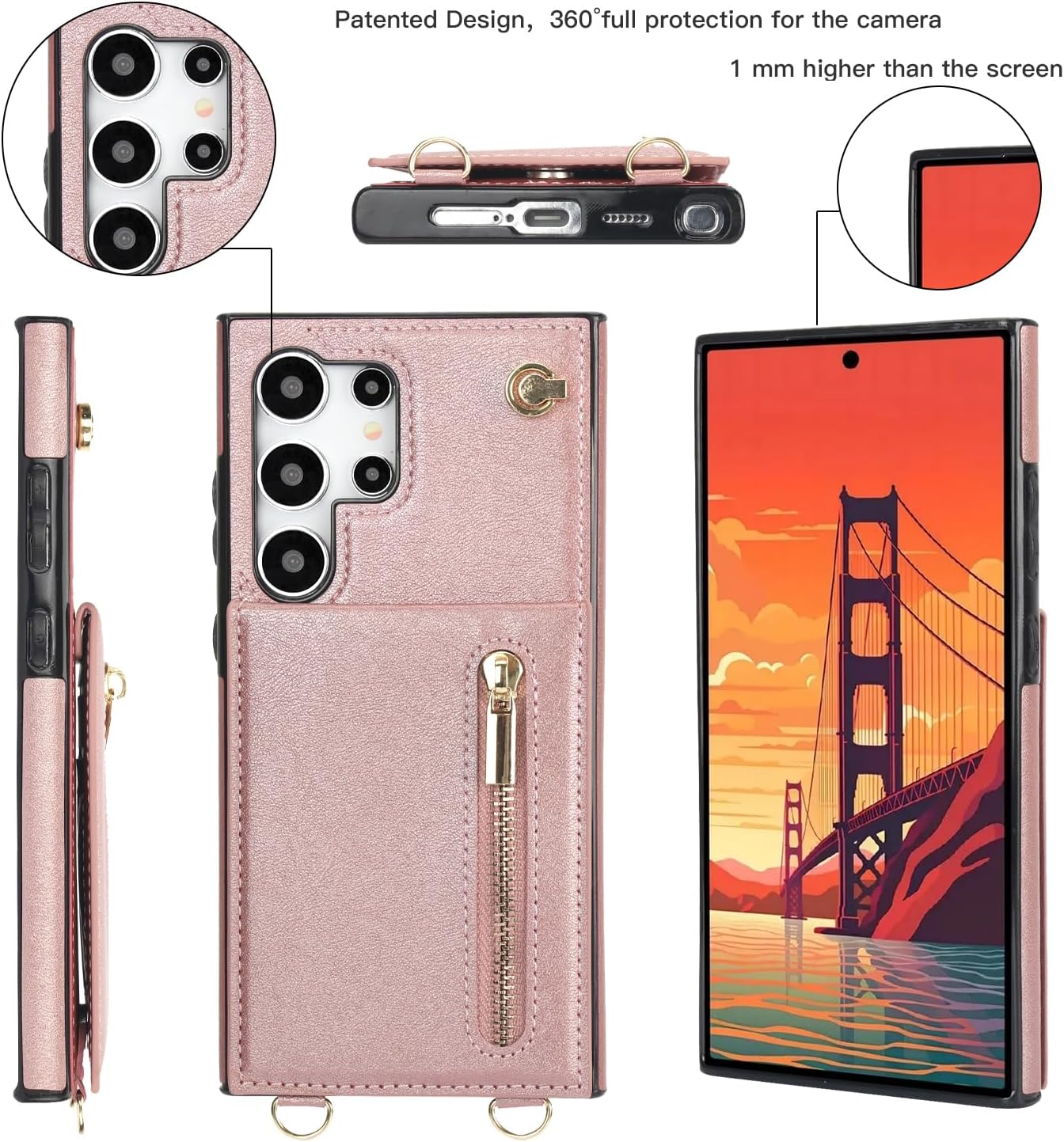 iTape Samsung Galaxy S24 Ultra Case Wallet, Zipper Coin Pouch, Credit Card Slot Holder, Wrist Strap, Samsung Galaxy S24 Ultra Case Adjustable Crossbody Lanyard [RFID Blocked]