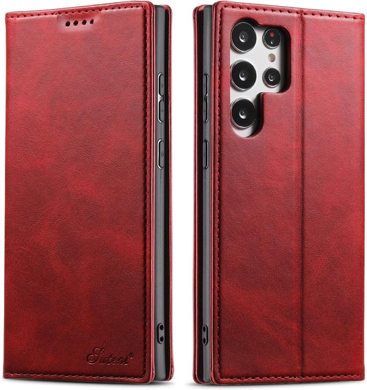 iTape Wallet phone case for Samsung Galaxy S24 Ultra, magnetic flip cover stand, leather phone case for Samsung Galaxy S24 Ultra Leather phone case Red