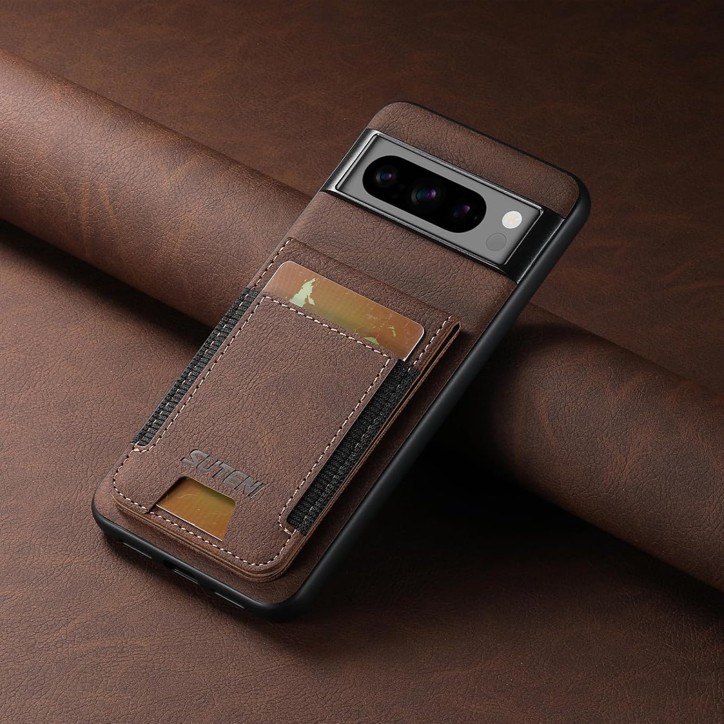 iTape Litchi Texture Phone Case for Google Pixel 8 Pro - Ultra-thin Simple Card Holder Phone Case with Stand Durable Buffer [Shockproof TPU Inner Shell] Black
