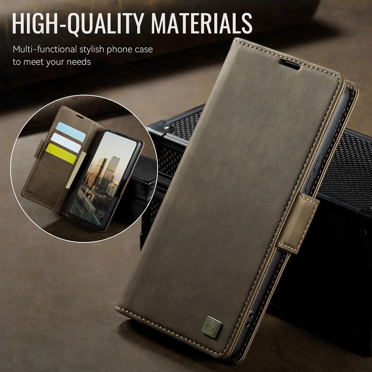 iTape Soft leather wallet case for Samsung Galaxy A35, RFID (anti-theft), wallet card slot flip cover stand for Samsung Galaxy A35 Support wireless charging Black