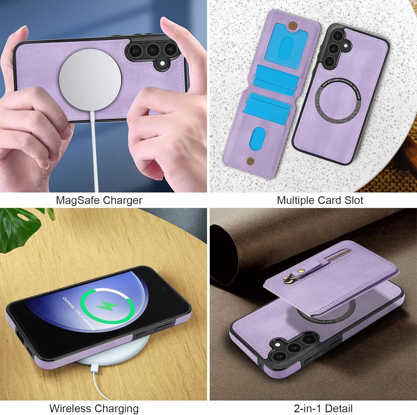 iTape Magnetic card holder phone case suitable for Samsung Galaxy S25+, zipper magnetic split magnetic wallet with adjustable bracket Pink
