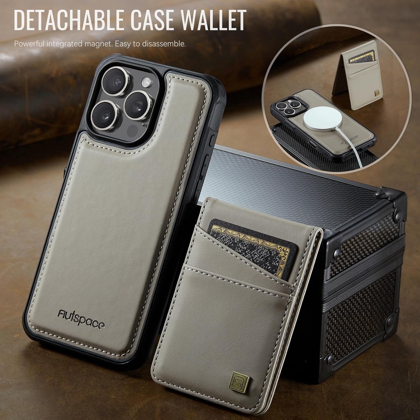 Up and down card holder mobile phone case suitable for iPhone 16 Pro, RFID (anti-theft), supports car magnetic suction function, card slot wallet holder Blue