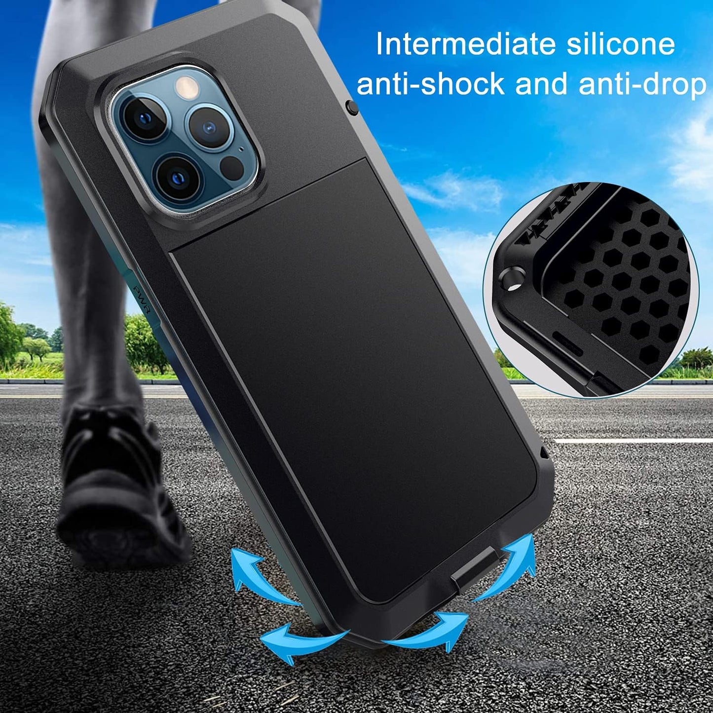 For iPhone 13 Pro max Phone Case, 360° Waterproof and Shockproof Hard Shell Metal Military Heavy Duty Rugged Case for iPhone 13 Pro max Silver