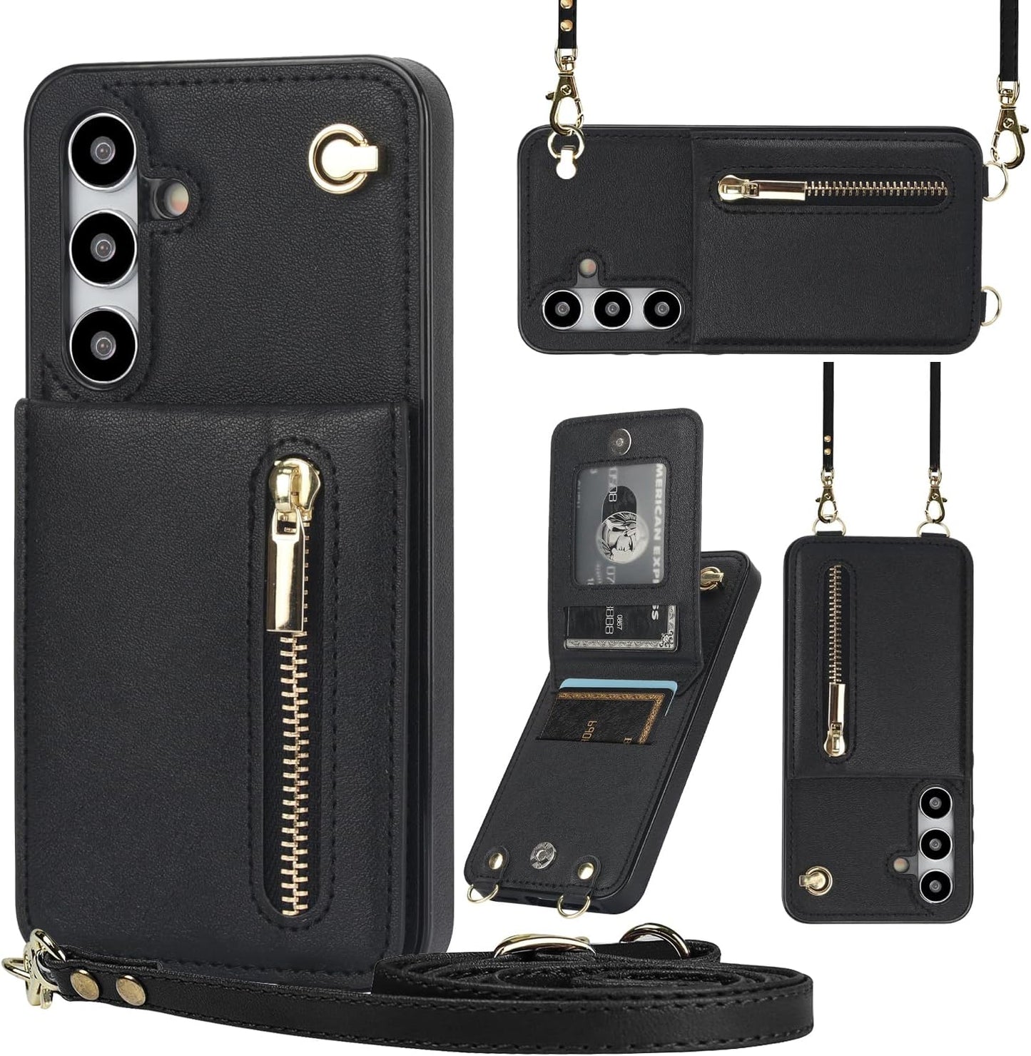 iTape Samsung Galaxy S24 plus Case Wallet, Zipper Coin Pouch, Credit Card Slot Holder, Wrist Strap, Samsung Galaxy S24 plus Case Adjustable Crossbody Lanyard [RFID Blocked] Purple