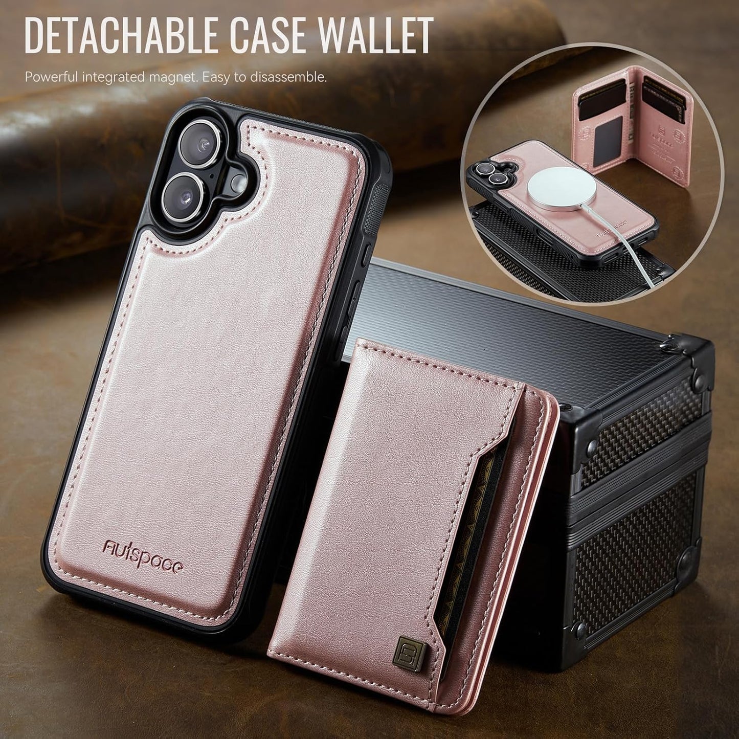 Double magnetic card holder mobile phone case for iPhone 16, RFID (anti-theft), supports car magnetic suction function + multi-directional bracket Blue
