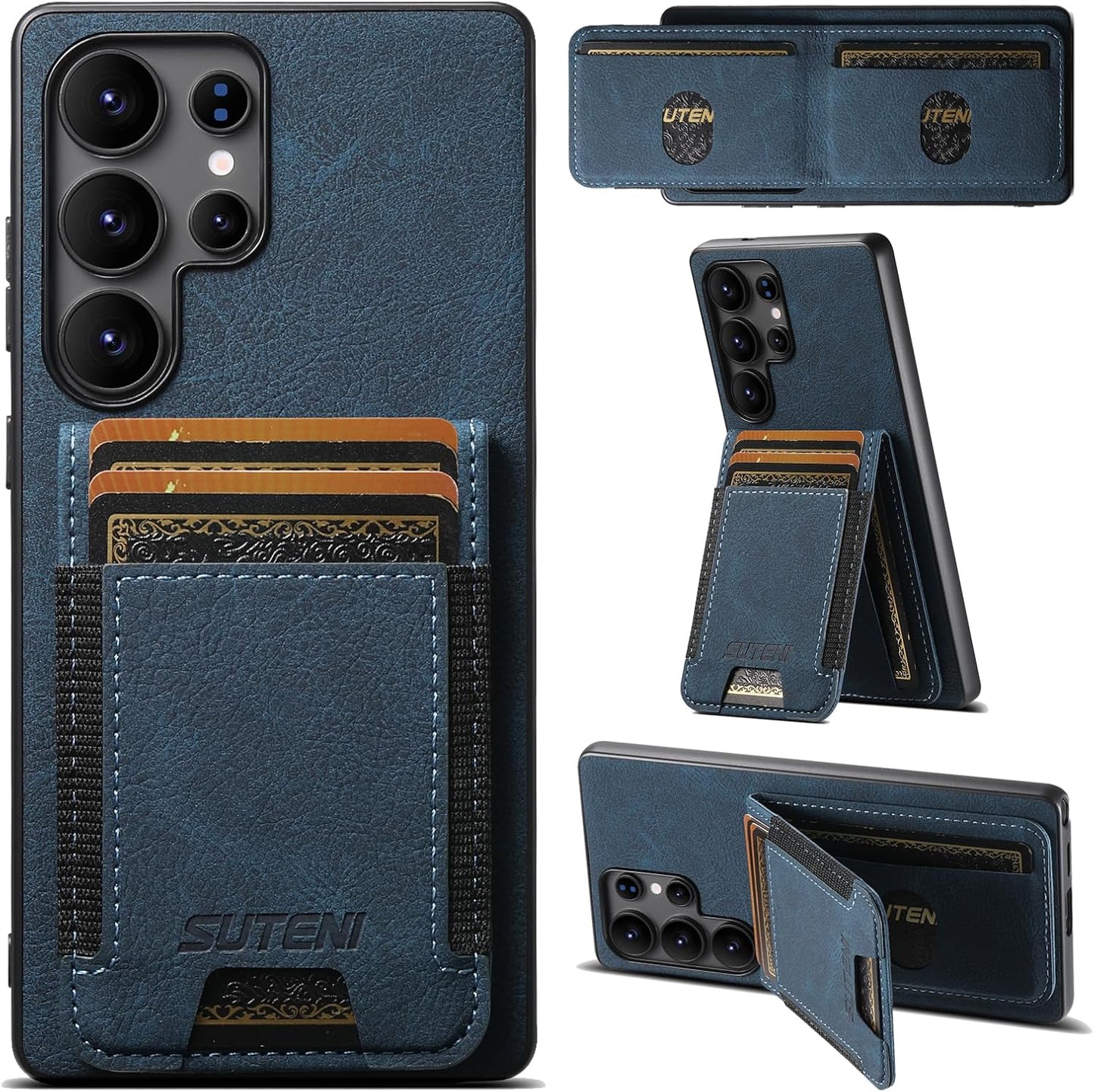 iTape Litchi Texture Phone Case for Samsung Galaxy S25 Ultra - Ultra-thin Simple Card Holder Phone Case with Stand Durable Buffer [Shockproof TPU Inner Shell] Black