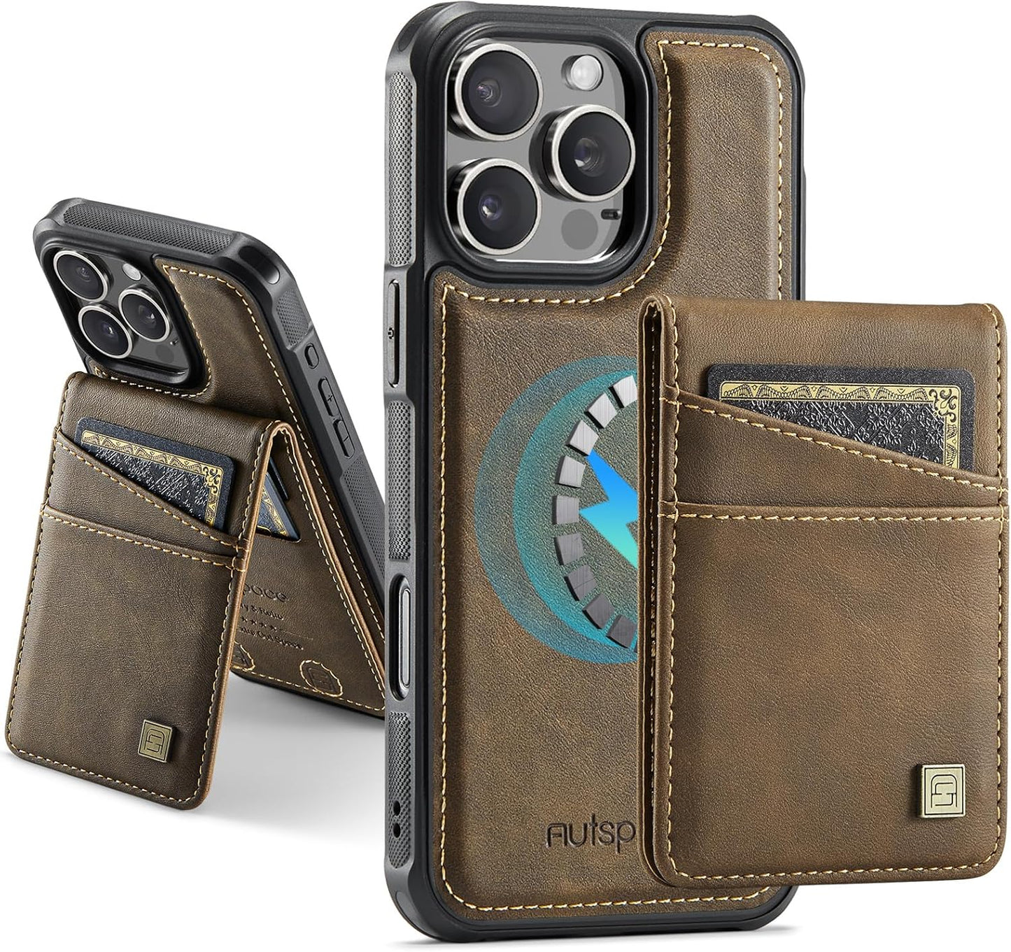 Up and down card holder mobile phone case suitable for iPhone 16 Pro, RFID (anti-theft), supports car magnetic suction function, card slot wallet holder Blue