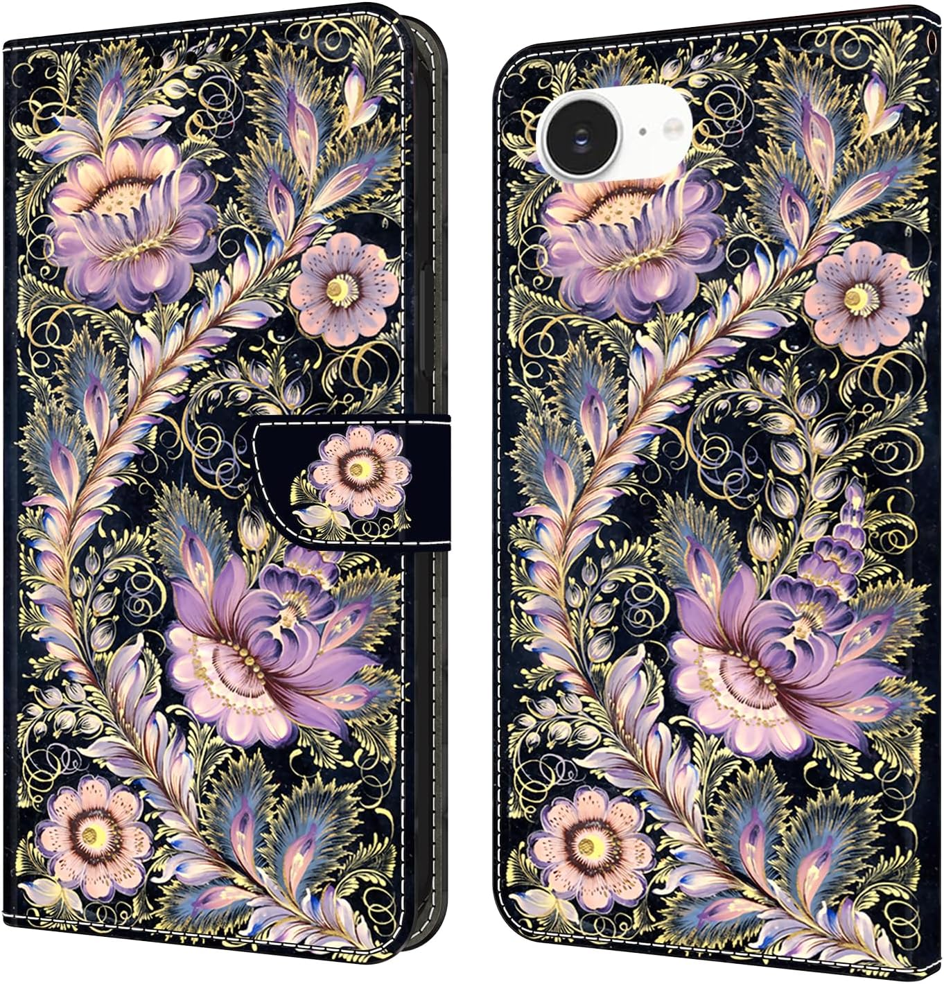 Graffiti wallet phone case for iPhone 16E, shockproof phone case, card slot wallet, flip stand phone case Mandala animal feather pattern