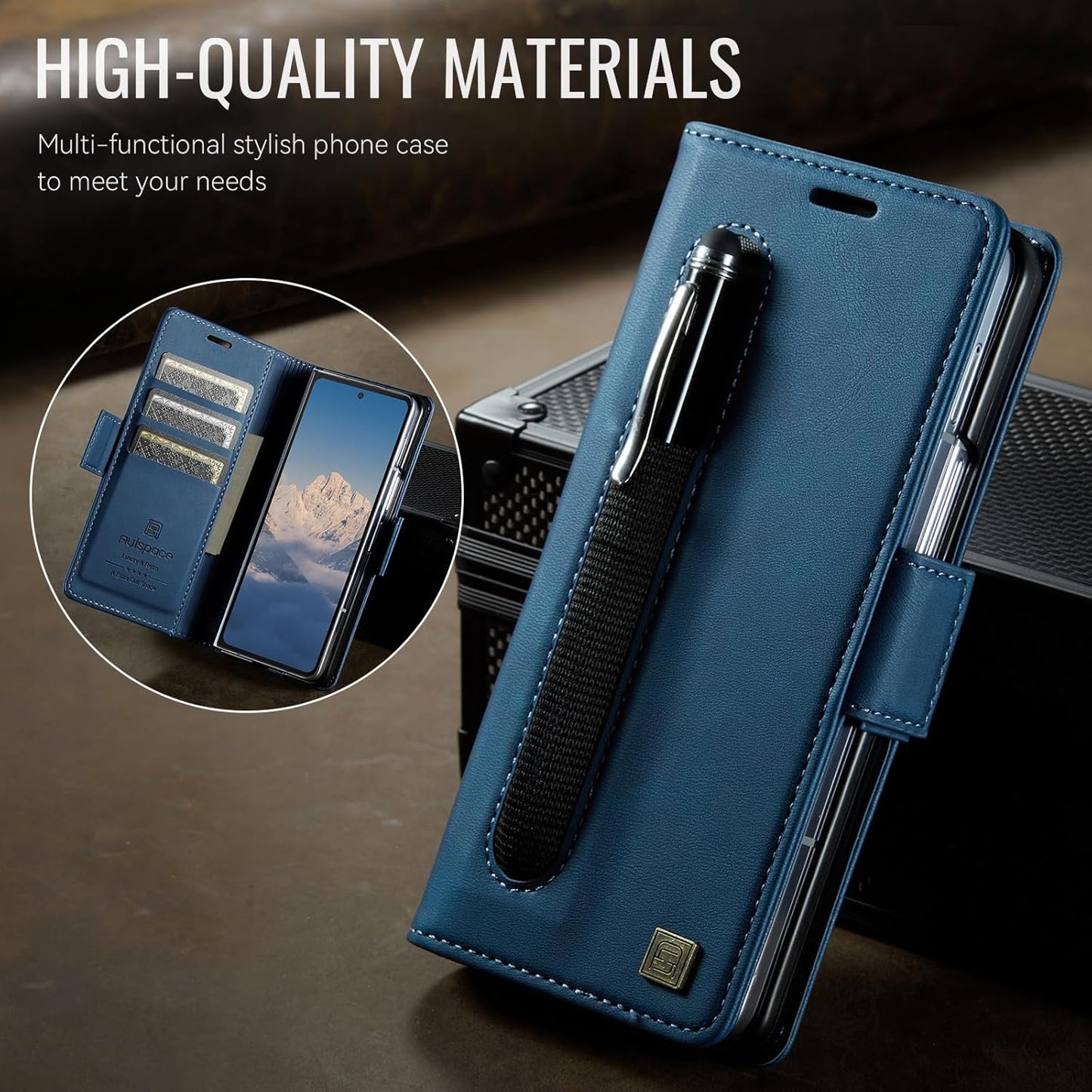 iTape Soft leather wallet case for Samsung Z Fold6, RFID (anti-theft), wallet card slot flip cover stand for Samsung Z Fold6 Support wireless charging Rose Gold