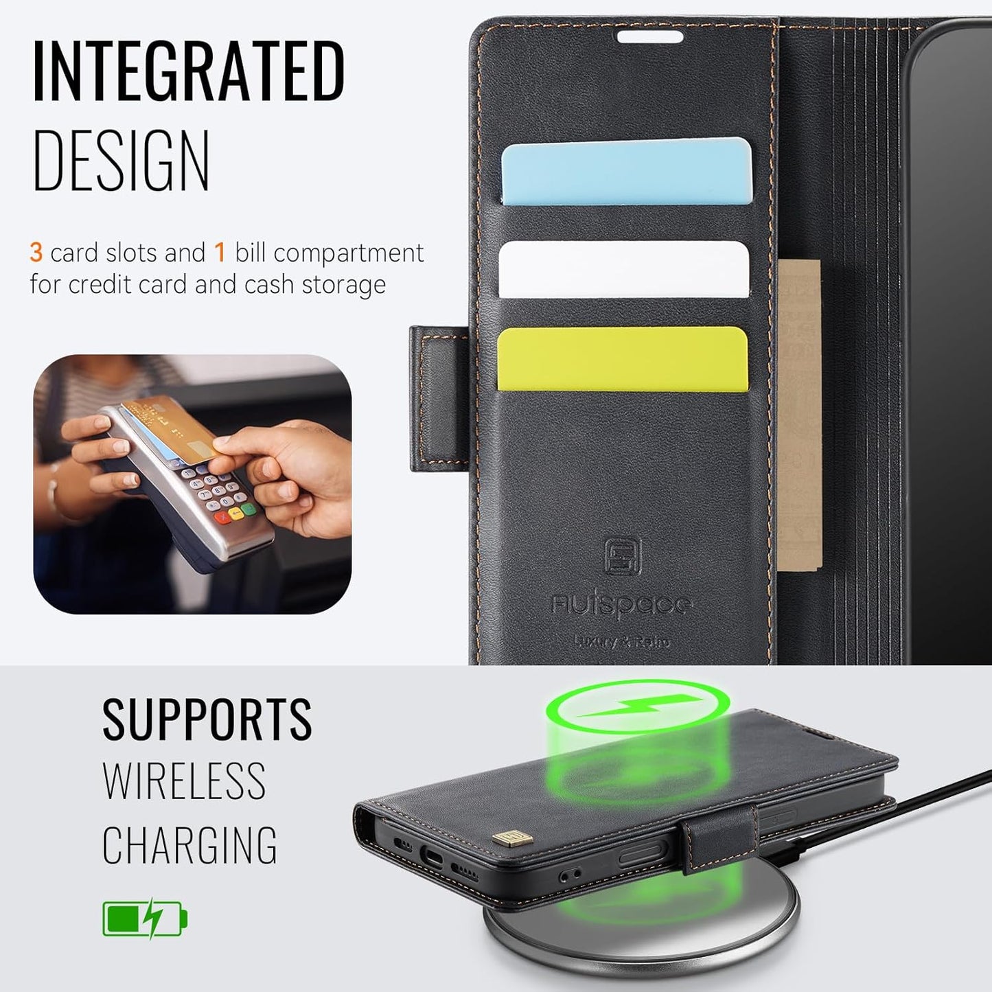 Soft leather wallet case for iPhone 16, RFID (anti-theft), wallet card slot flip cover stand for iPhone 16 Support wireless charging Rose Gold