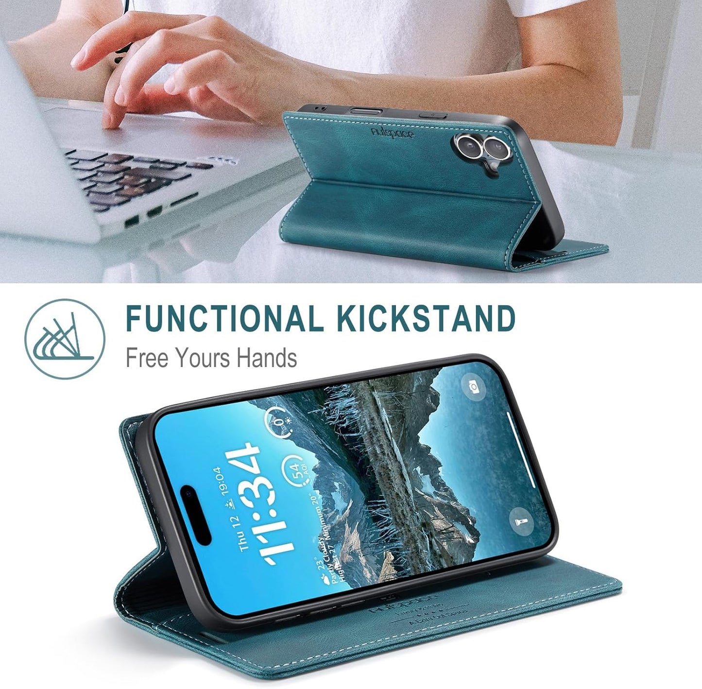 Retro frosted soft leather mobile phone case for iPhone 16, RFID (anti-theft swipe), wallet card slot flip cover stand, Red