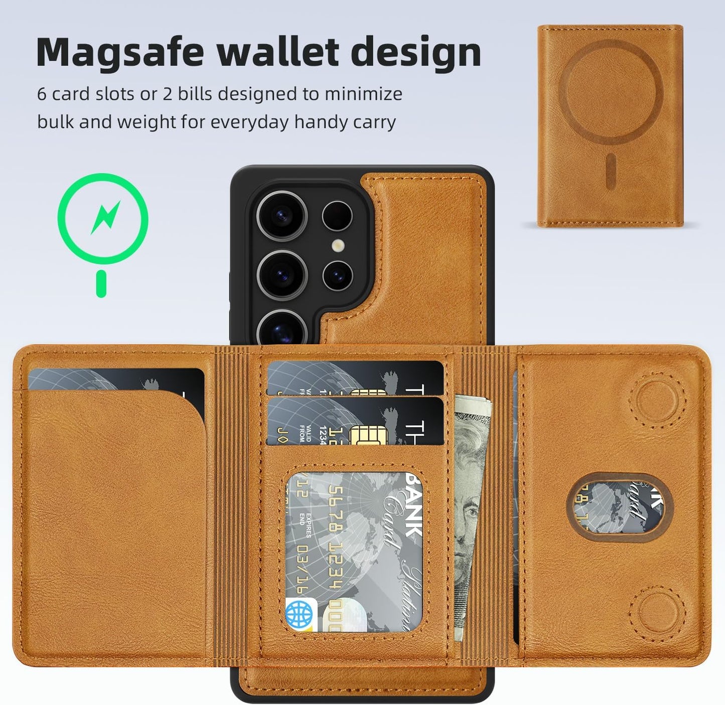 2 in 1 card holder phone case for Samsung Galaxy S25 Ultra, magnetic leather phone case magnetic car mount wireless charging, card holder holder Purple