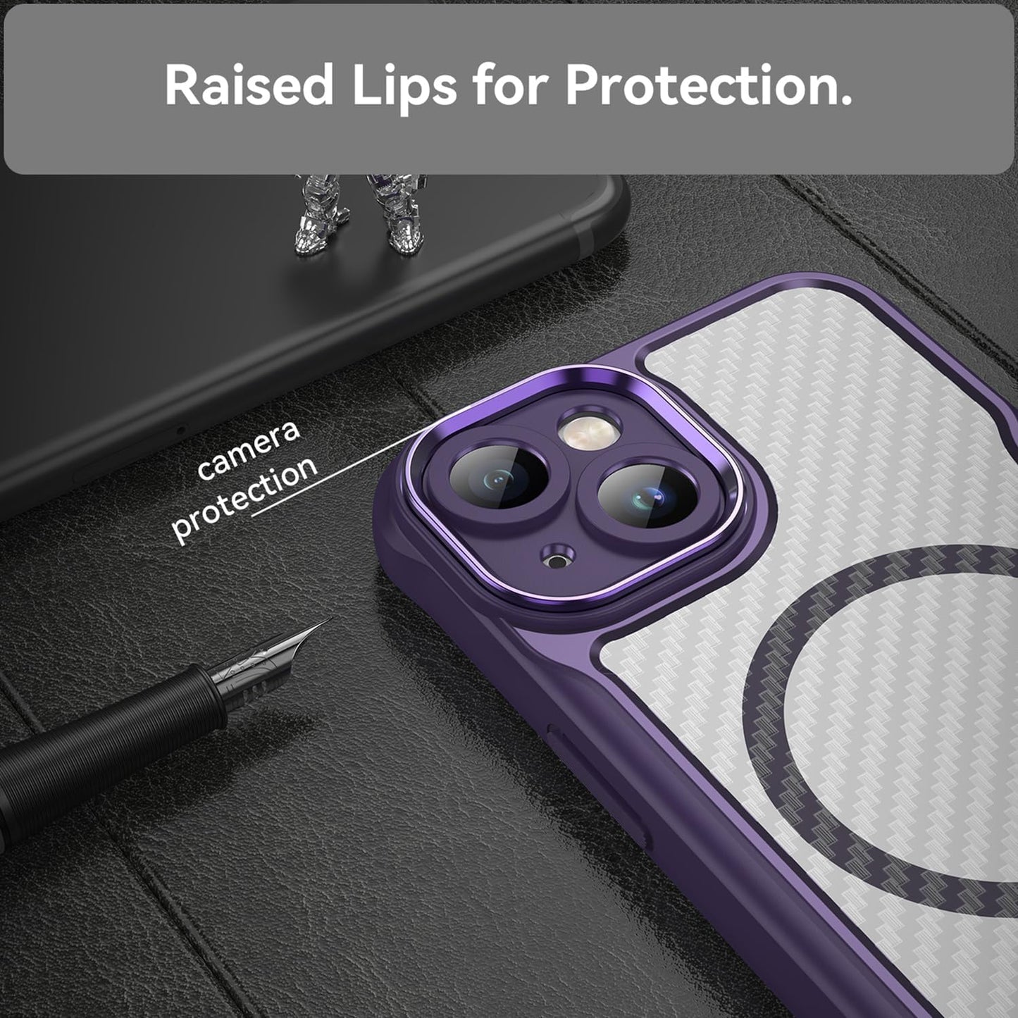 Magnetic carbon fibre case for iPhone 14, support wireless charging, carbon fibre shockproof slim case Black