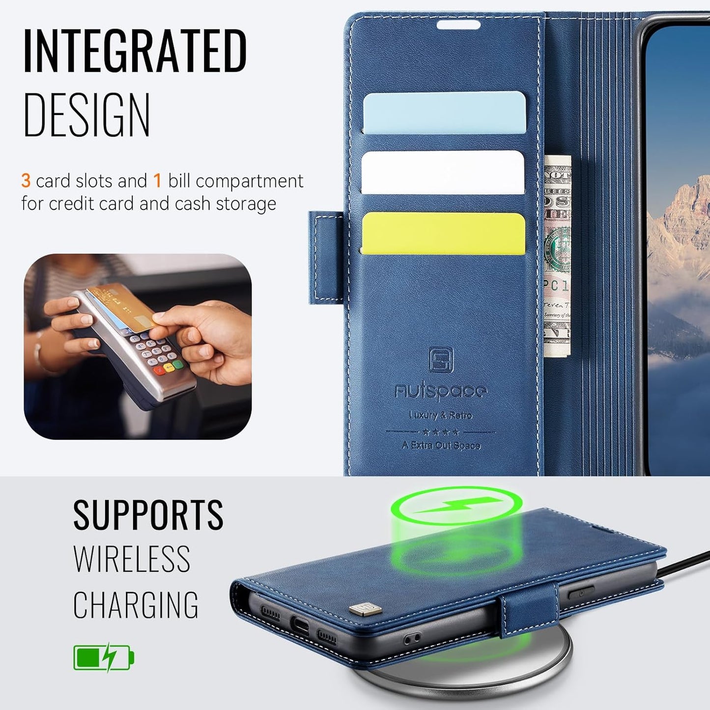 iTape Soft leather wallet case for Google Pixel 8a, RFID (anti-theft), wallet card slot flip cover stand for Google Pixel 8a Support wireless charging Blue