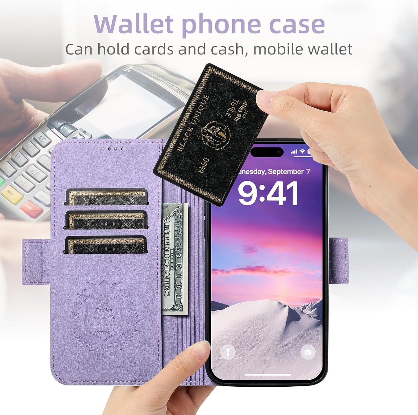 Wallet Case for iPhone 13 Pro Magsafe Charger Compatible, Magnetic Buckle Leather Case, Card Slot Stand Shock Cover Black