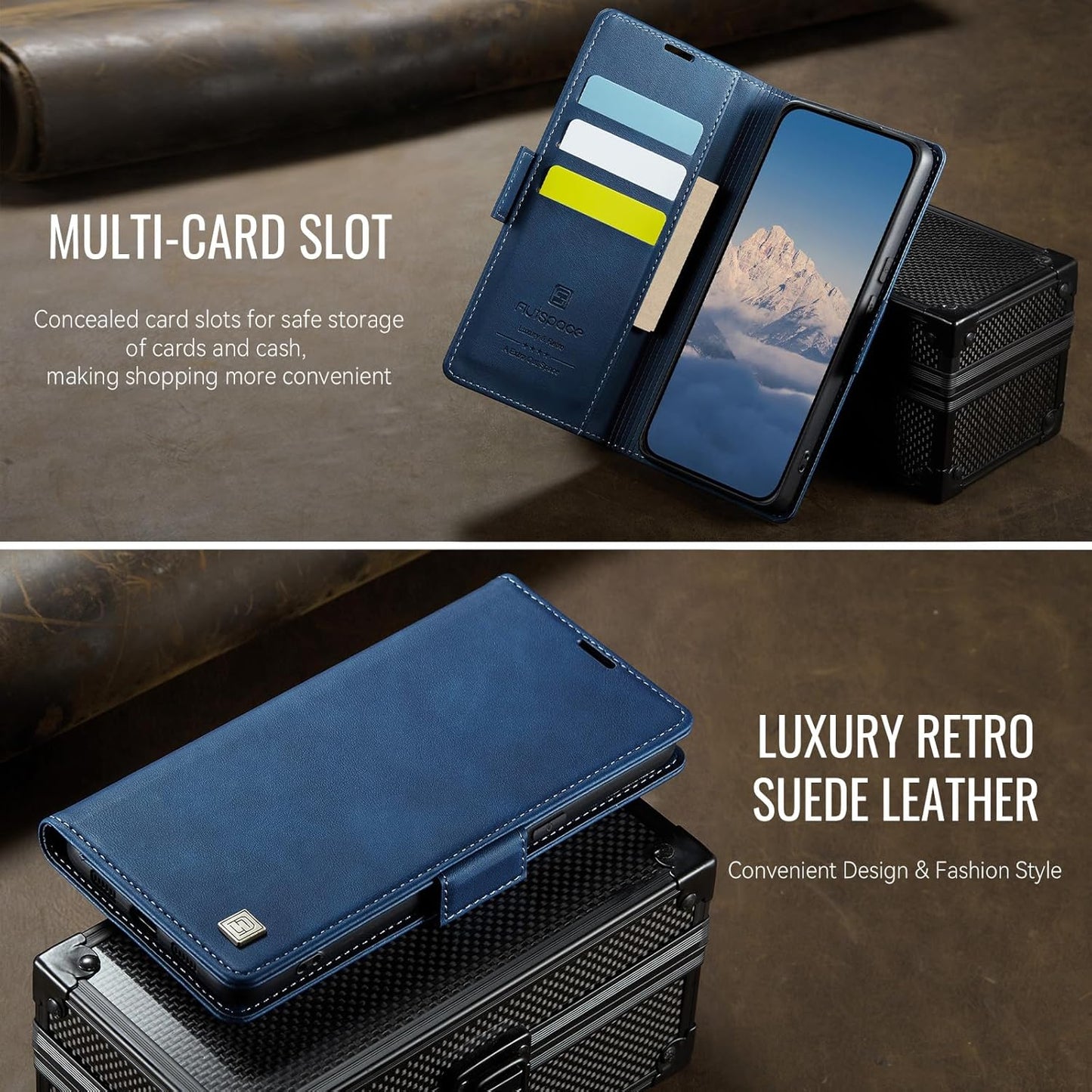 iTape Soft leather wallet case for Google Pixel 8a, RFID (anti-theft), wallet card slot flip cover stand for Google Pixel 8a Support wireless charging Blue