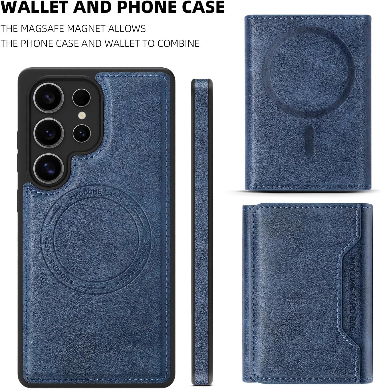 2 in 1 card holder phone case for Samsung Galaxy S25 Ultra, magnetic leather phone case magnetic car mount wireless charging, card holder holder Purple