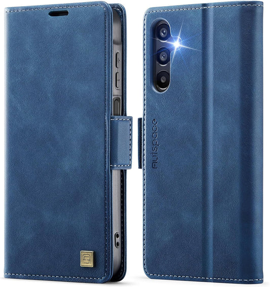 iTape Soft leather wallet case for Samsung Galaxy A14, RFID (anti-theft), wallet card slot flip cover stand for Samsung Galaxy A14 Support wireless charging Blue