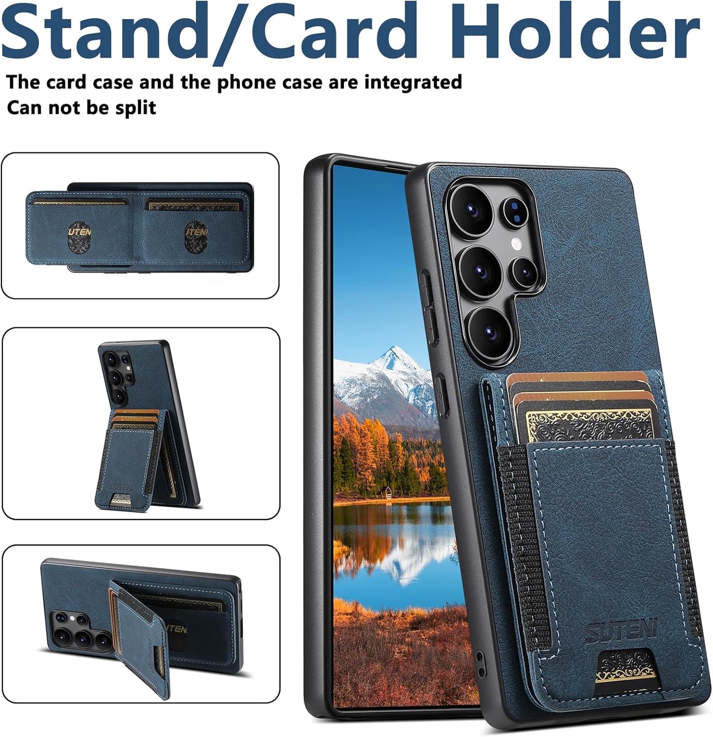 iTape Litchi Texture Phone Case for Samsung Galaxy S25 Ultra - Ultra-thin Simple Card Holder Phone Case with Stand Durable Buffer [Shockproof TPU Inner Shell] Black