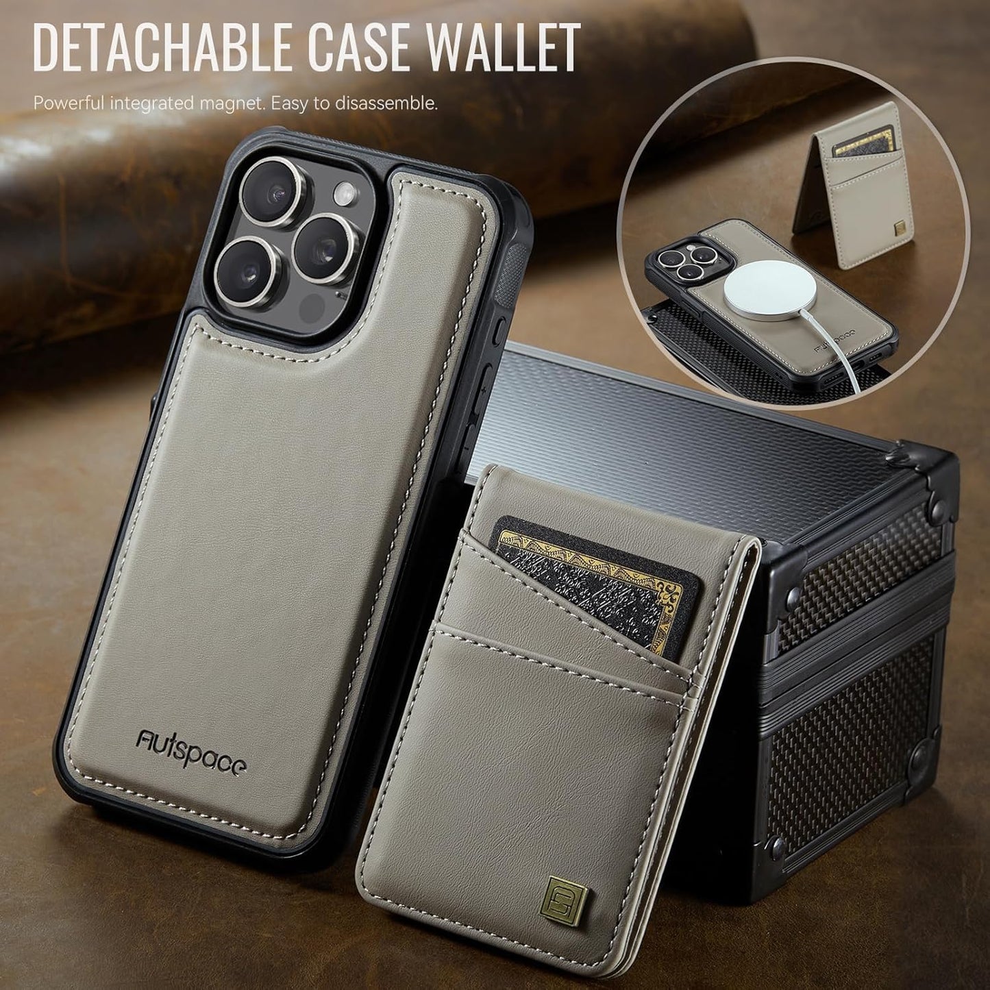 Up and down card holder mobile phone case suitable for iPhone 14 Pro max, RFID (anti-theft), supports car magnetic suction function, card slot wallet holder Black